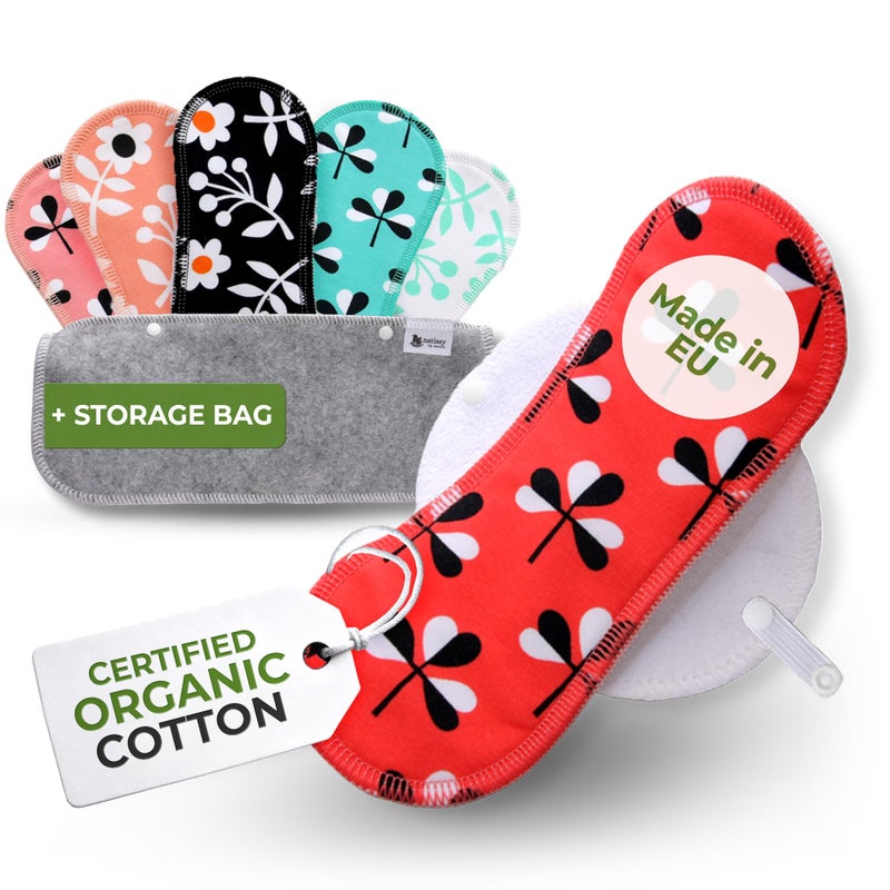 Made in EU â€“ Reusable Sanitary Pads for Light Flow (6 Pack, S+M) â€“ High-Temp Washable, Durable Cloth Period Pads for Women & Teens â€“ Breathable Organic Cotton & Secure-Fit for Menstrual Comfort